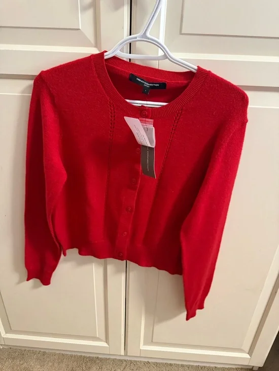 French Connection Bright Red Button-Front Cardigan - Picture 1 of 4